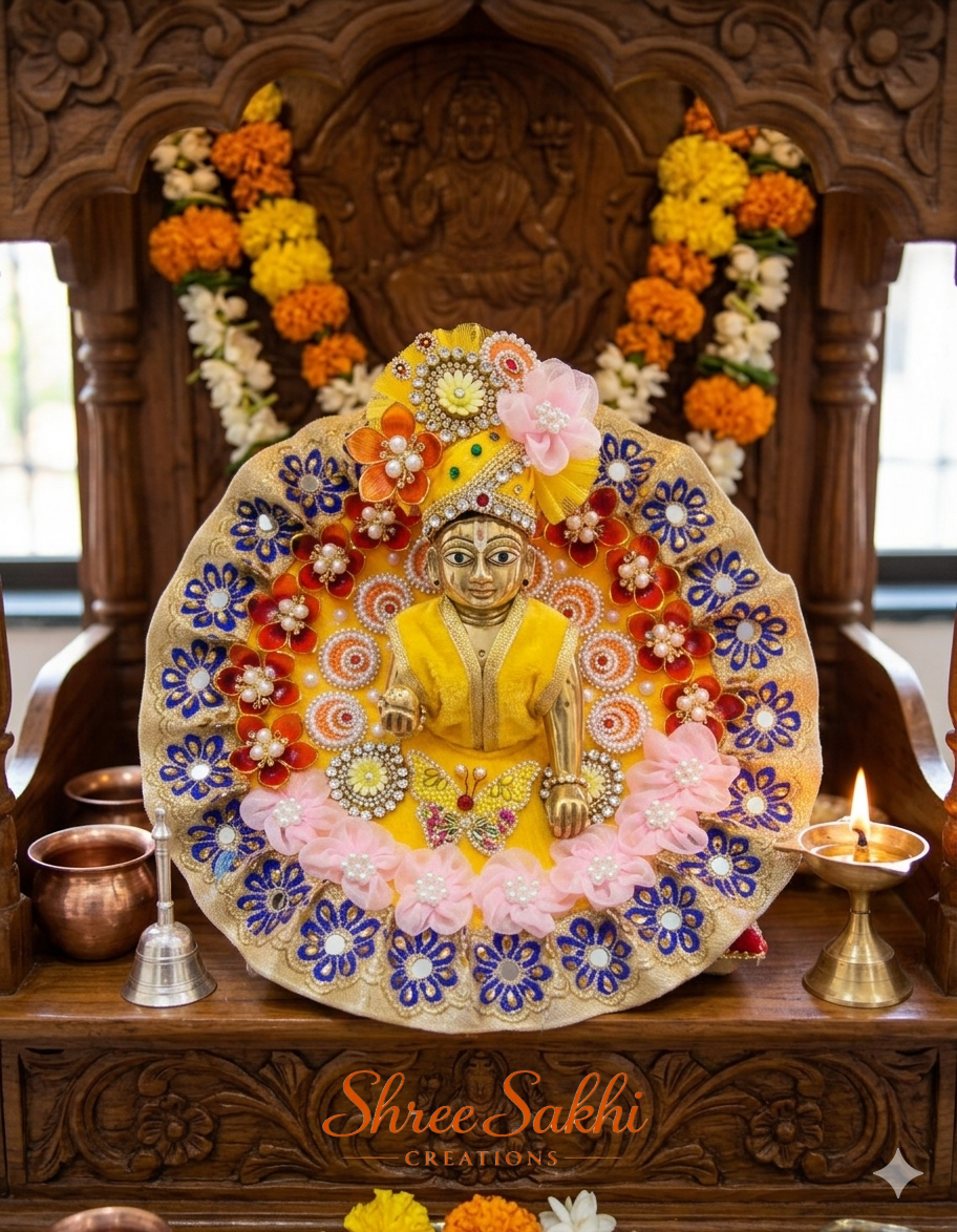 Yellow Pink Floral Chakra Laddu Gopal Poshak