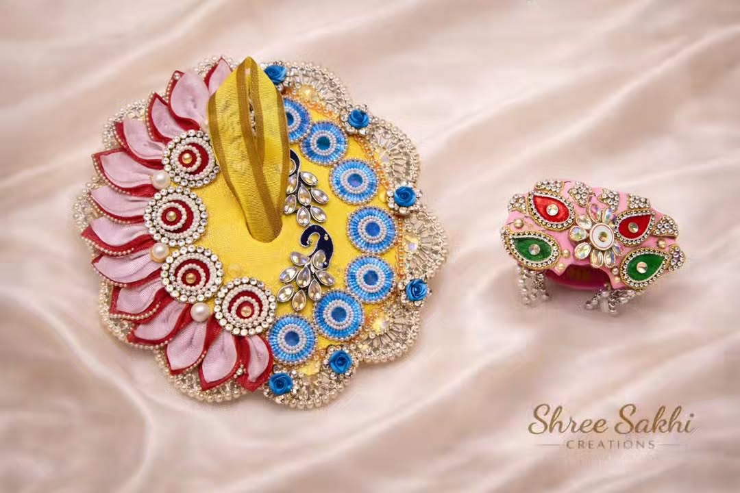 Yellow Pink Blue Peacock Designer Laddu Gopal Poshak