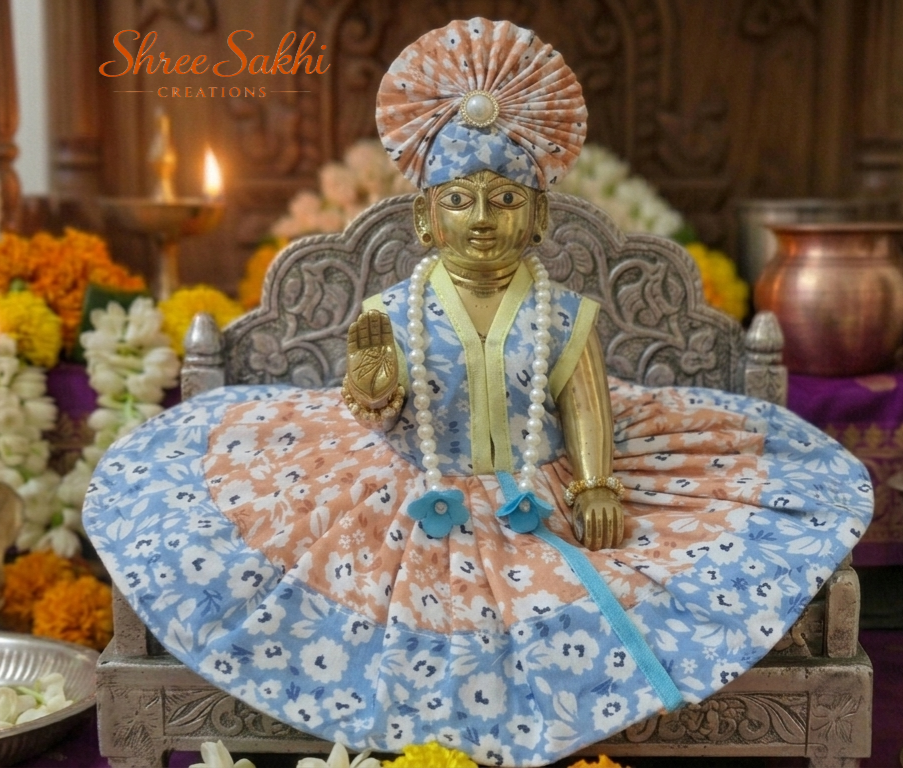Dual Floral Print Laddu Gopal Poshak with pagdi