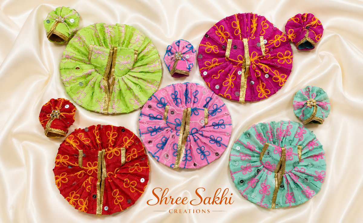 Floral Sequin Embroidery Laddu Gopal Poshak with pagdi