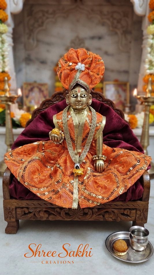 Sequin Embroidery Laddu Gopal Poshak with pagdi