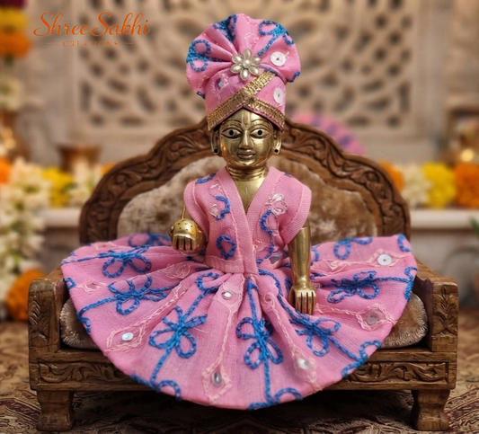 Floral Sequin Embroidery Laddu Gopal Poshak with pagdi