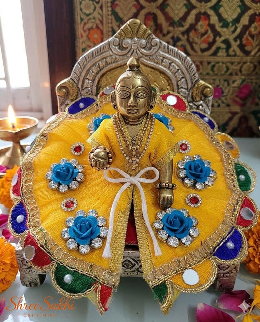 Yellow Blue Rose Stonework Laddu Gopal Poshak