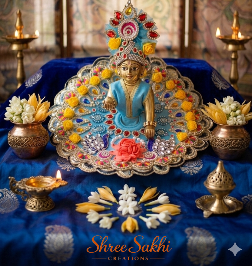 Sky Blue Pushp Chakra Pearl Laddu Gopal Poshak