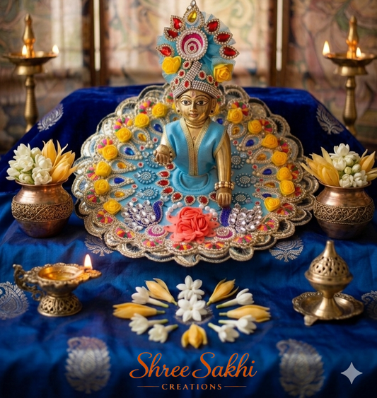 Sky Blue Pushp Chakra Pearl Laddu Gopal Poshak