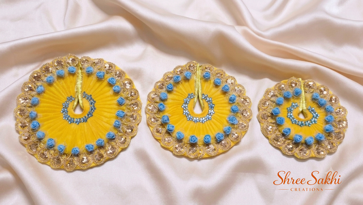 Yellow Blue Rosette Frill Laddu Gopal Poshak