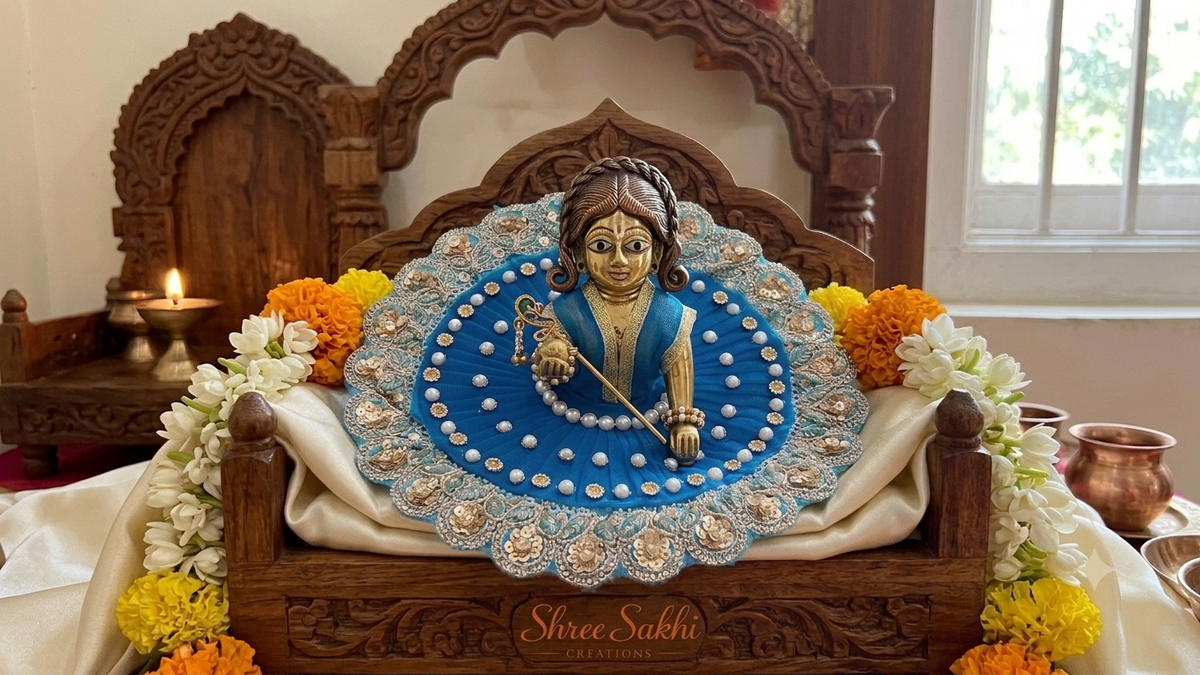 Royal Blue Pearl Frill Designer Laddu Gopal Poshak