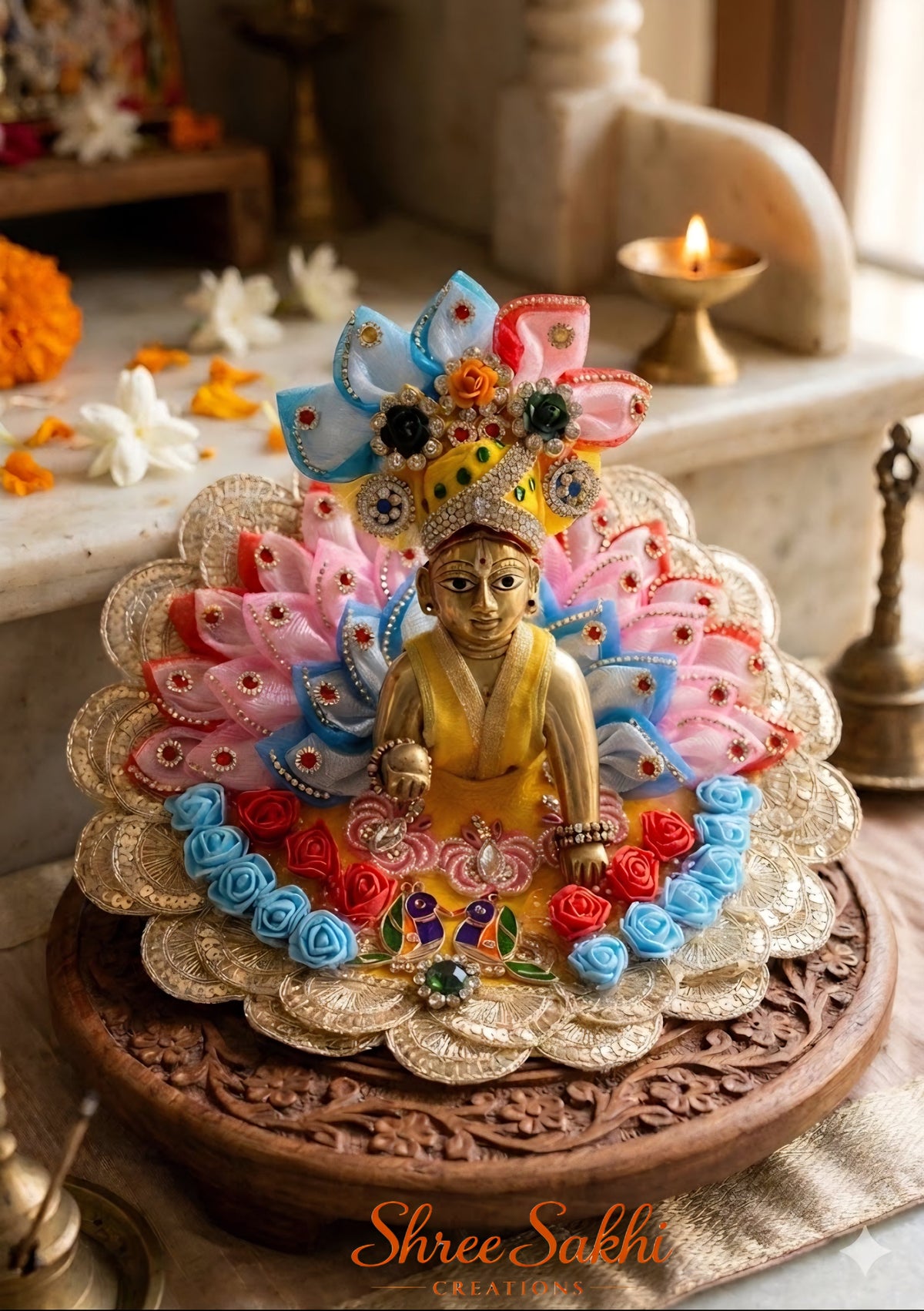 Yellow Pink Lotus Vatika Laddu Gopal Poshak