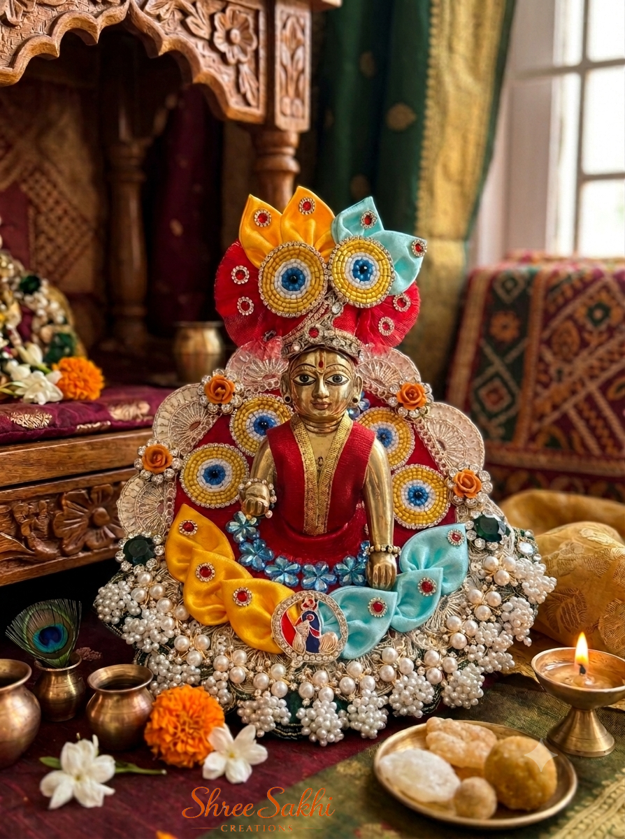 Ruby Red Rainbow Bow Laddu Gopal Poshak