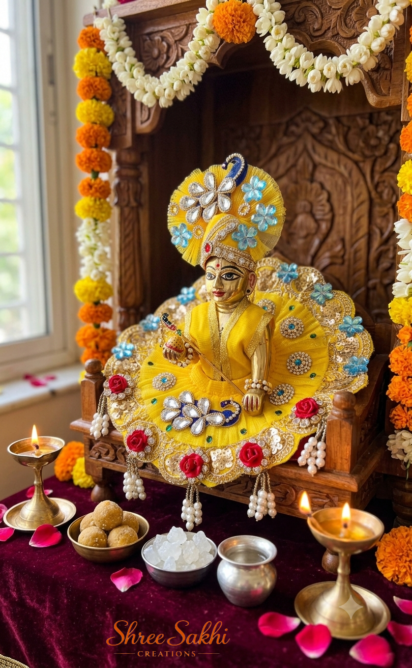 Sunshine Yellow Blue Blossom Laddu Gopal Poshak