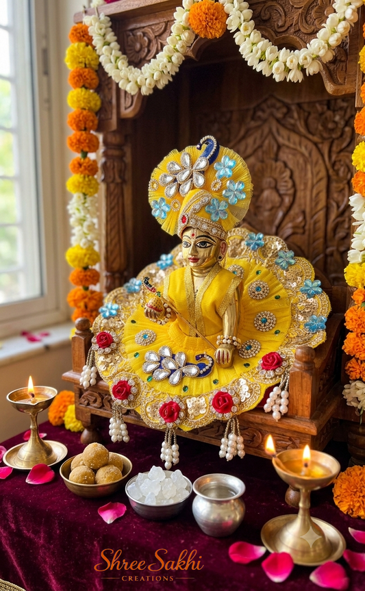 Sunshine Yellow Blue Blossom Laddu Gopal Poshak