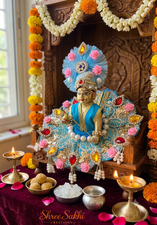 Sky Blue Rose Pearl Royale Laddu Gopal Poshak