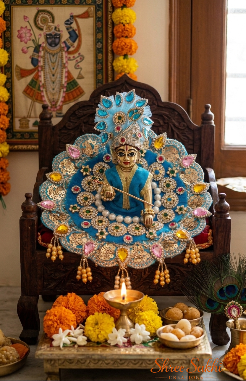 Turquoise Blue Crystal Royale Laddu Gopal Poshak