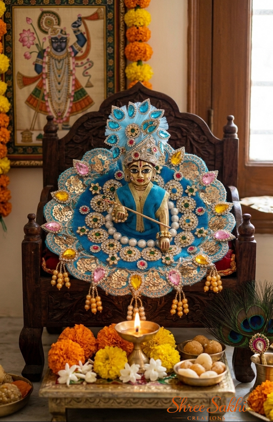 Turquoise Blue Crystal Royale Laddu Gopal Poshak