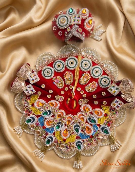 Red Royal Kundan Laddu Gopal Poshak
