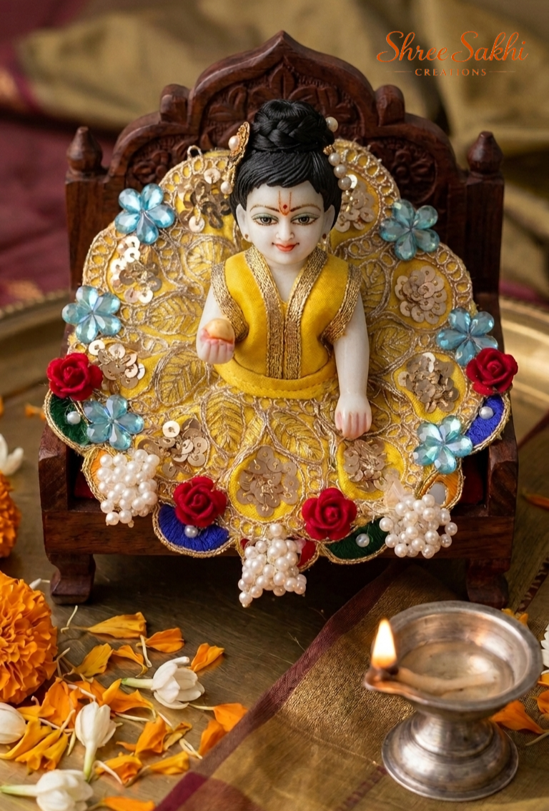 Yellow Floral Throne Laddu Gopal Poshak