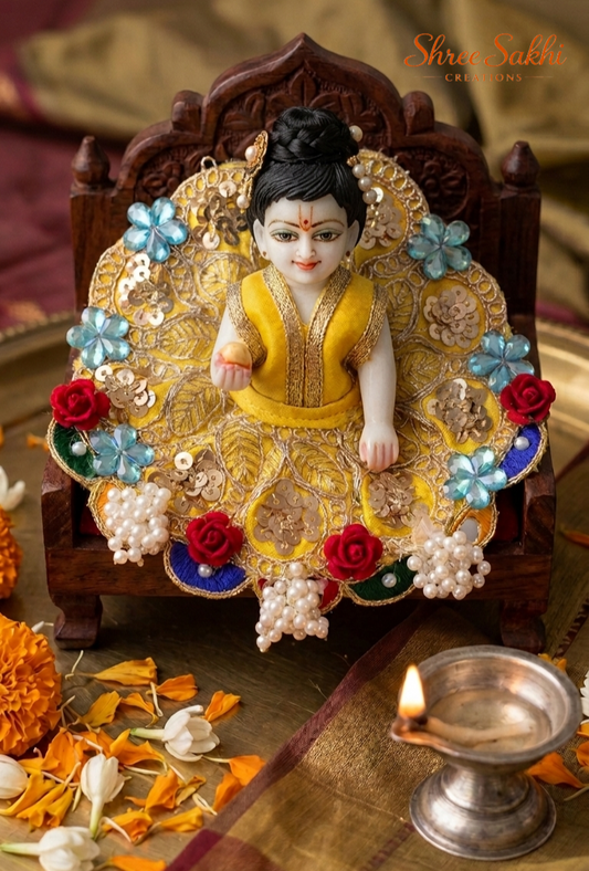 Yellow Floral Throne Laddu Gopal Poshak