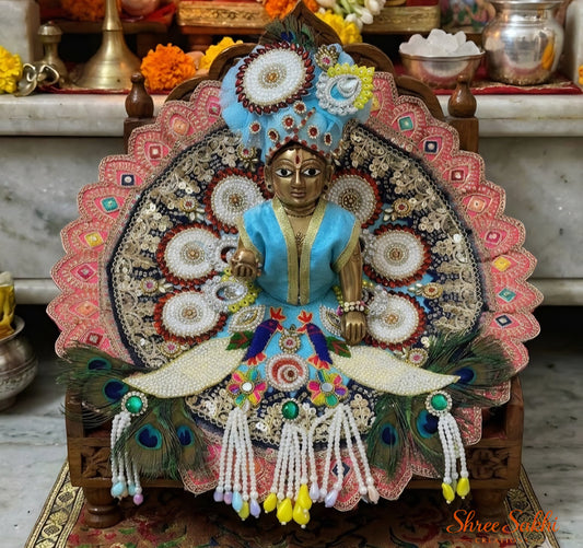 Sky Blue Peacock Feather Laddu Gopal Poshak