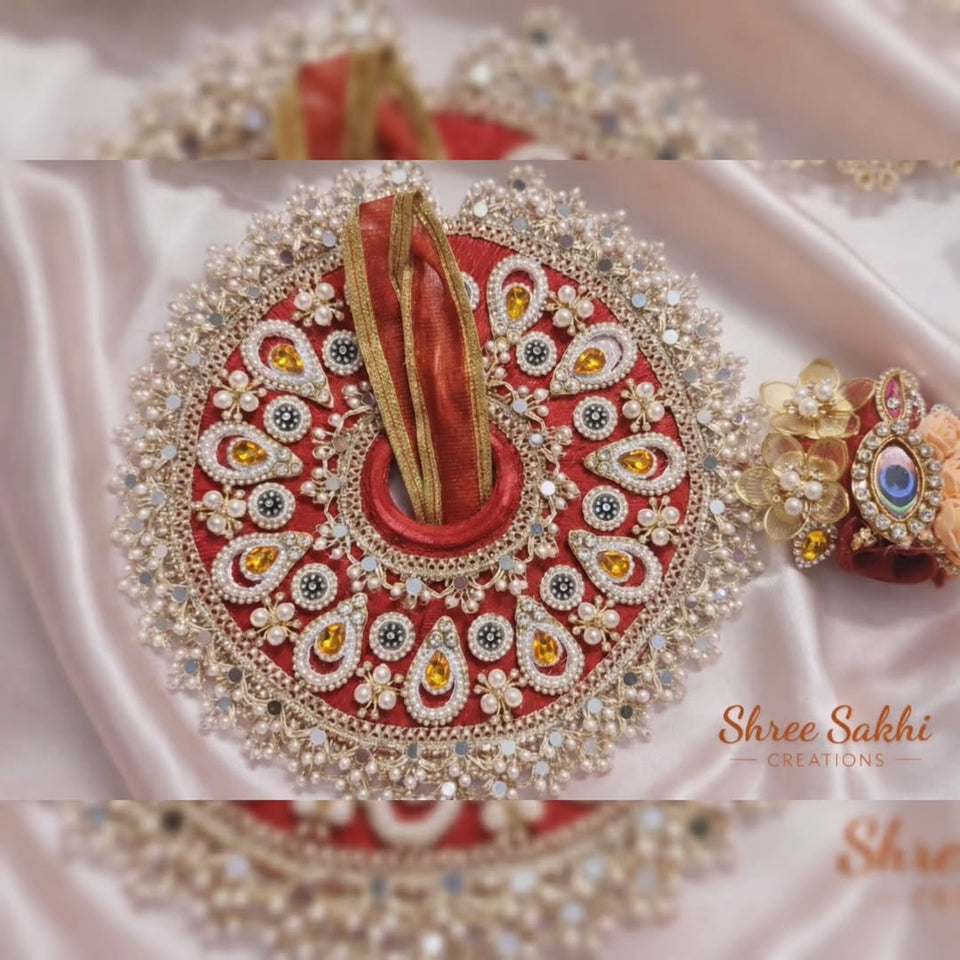 Red Kundan Drop Laddu Gopal Poshak
