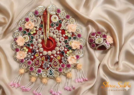 Red Floral Kundan Laddu Gopal Poshak