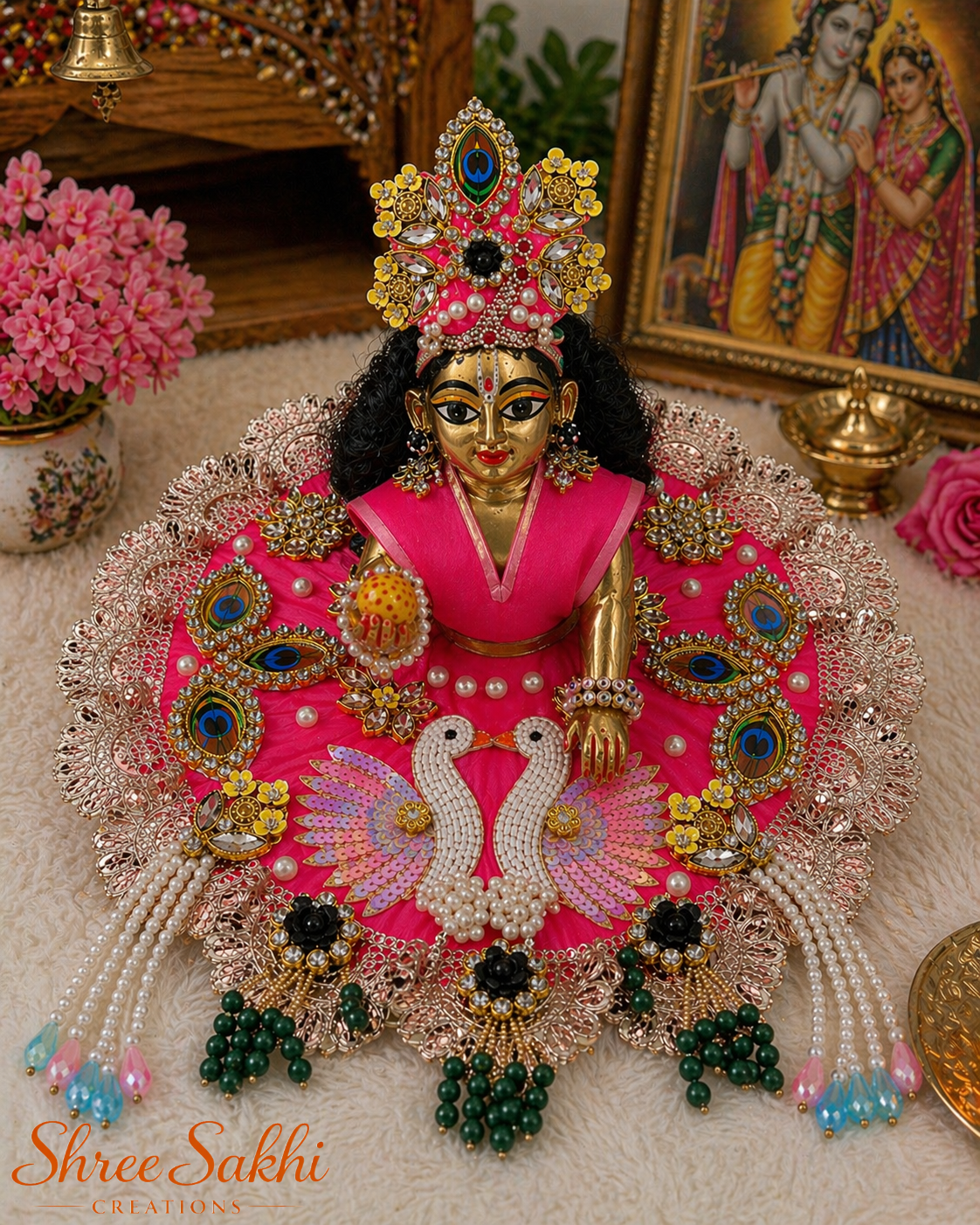 Pink Peacock Crown Laddu Gopal Poshak
