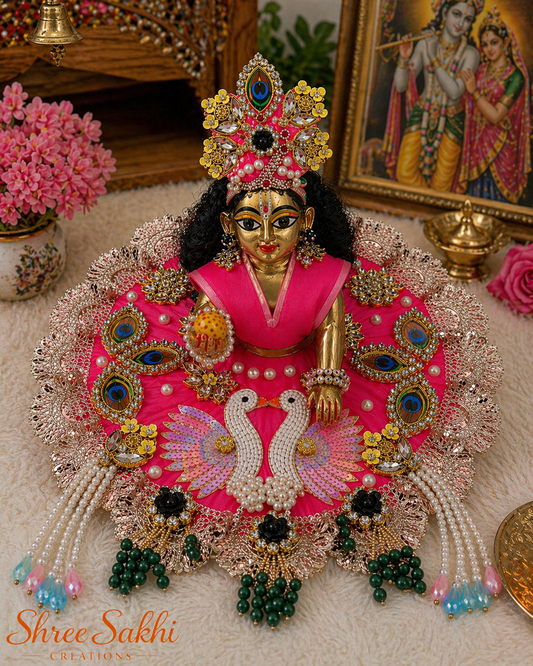 Pink Peacock Crown Laddu Gopal Poshak