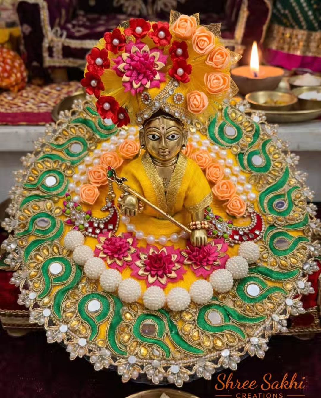 Yellow Rose Peacock Laddu Gopal Poshak