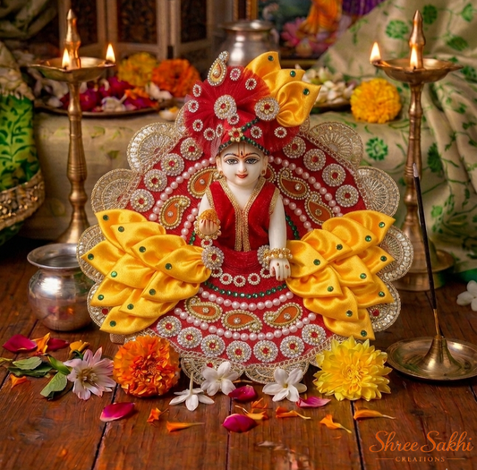 Red Yellow Lotus Fan Laddu Gopal Poshak