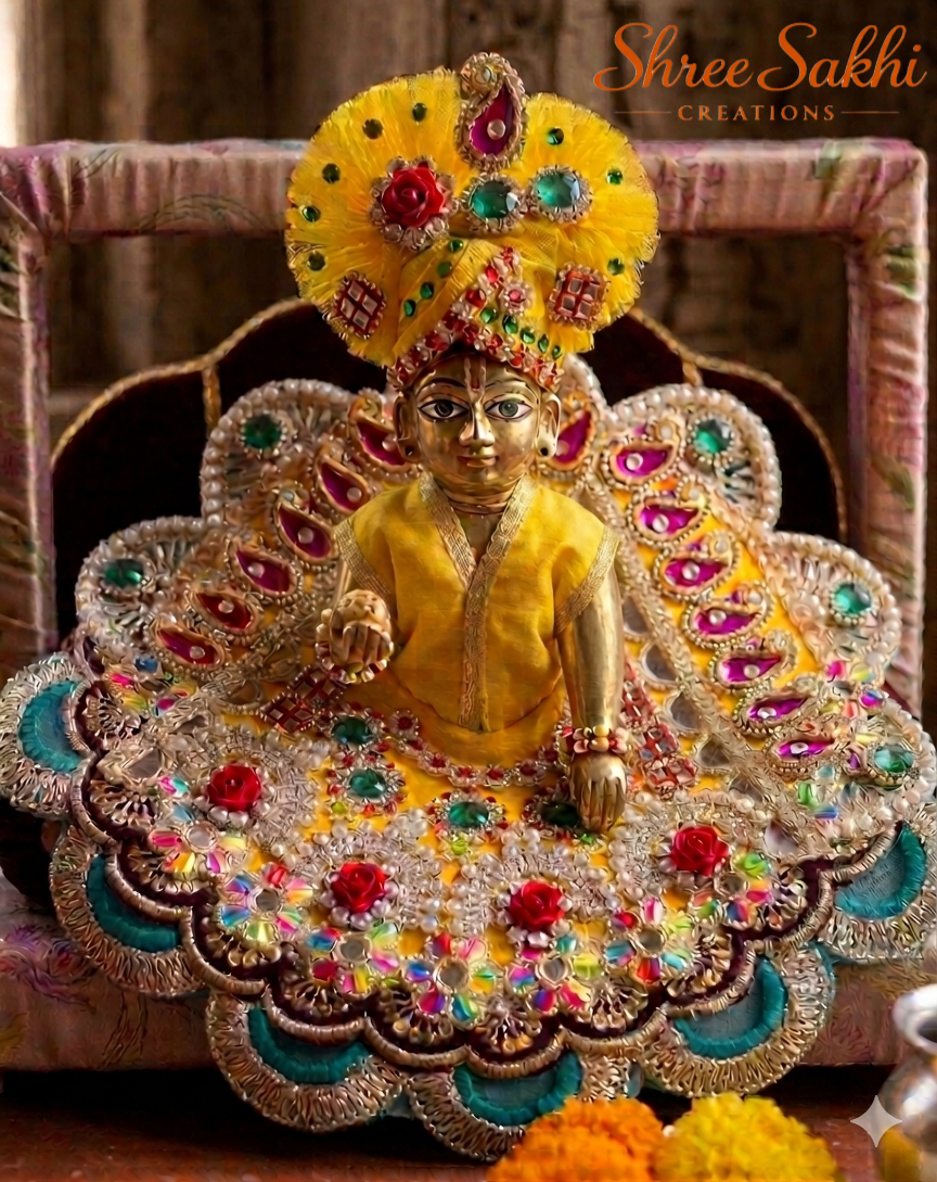 Yellow Rose Stone Work Laddu Gopal Poshak