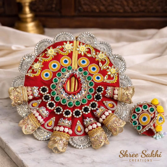 Red Circular Stone Work Laddu Gopal Poshak