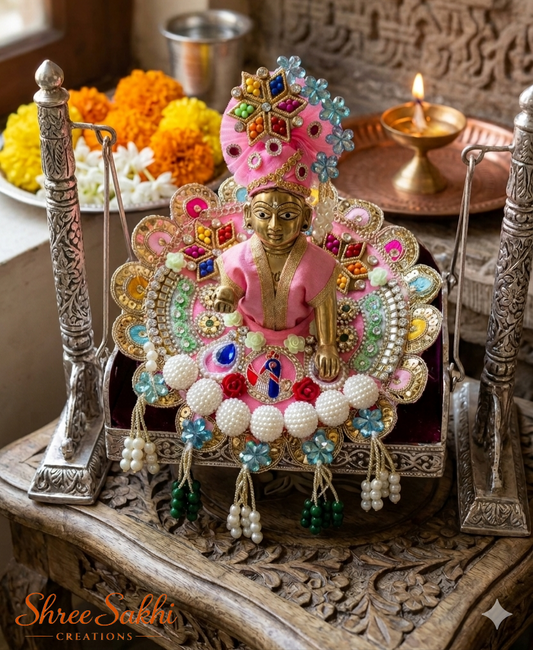 Pink Multicolor Stone Laddu Gopal Poshak