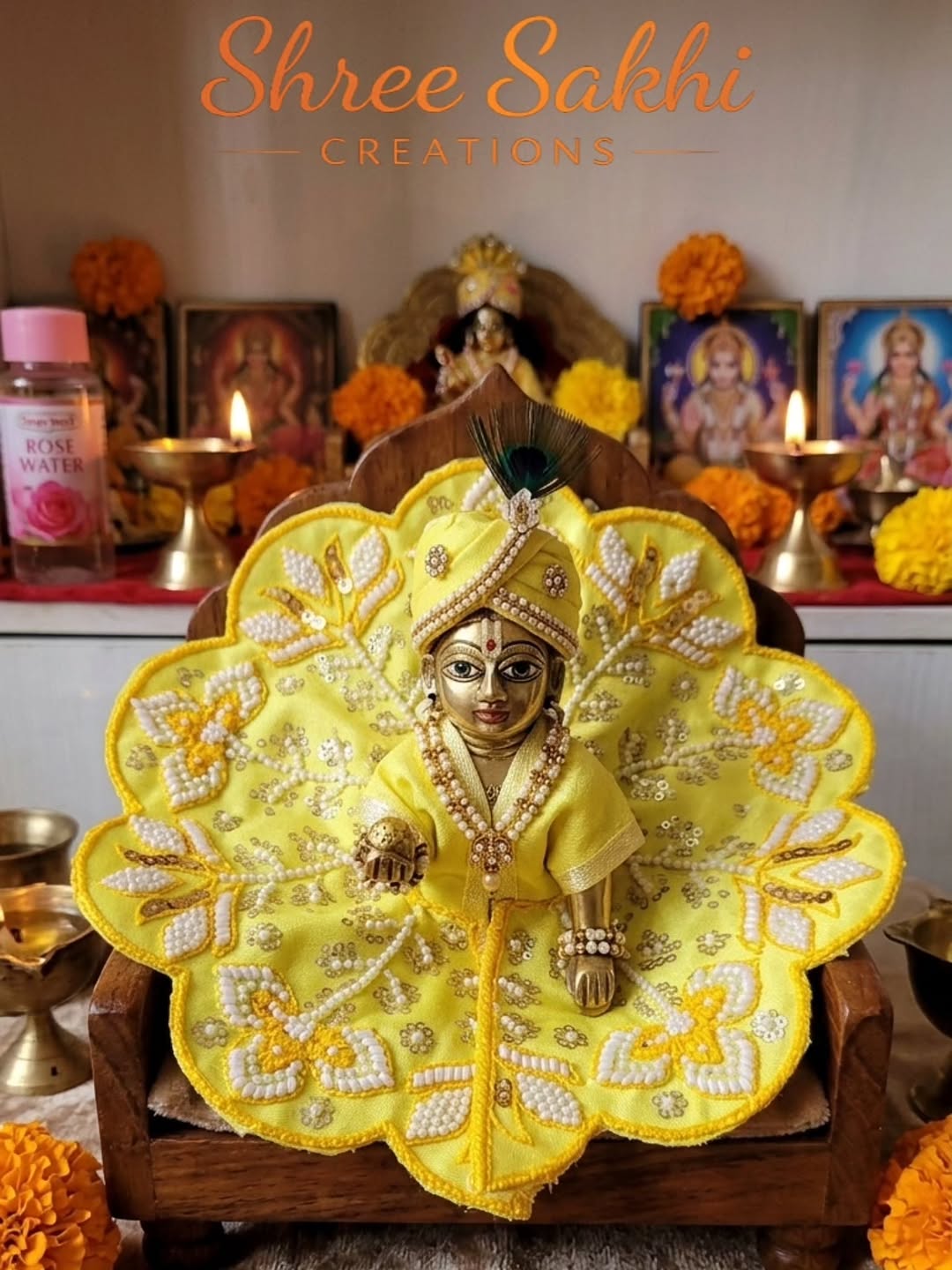 Floral Pearl Embroidery Laddu Gopal Poshak