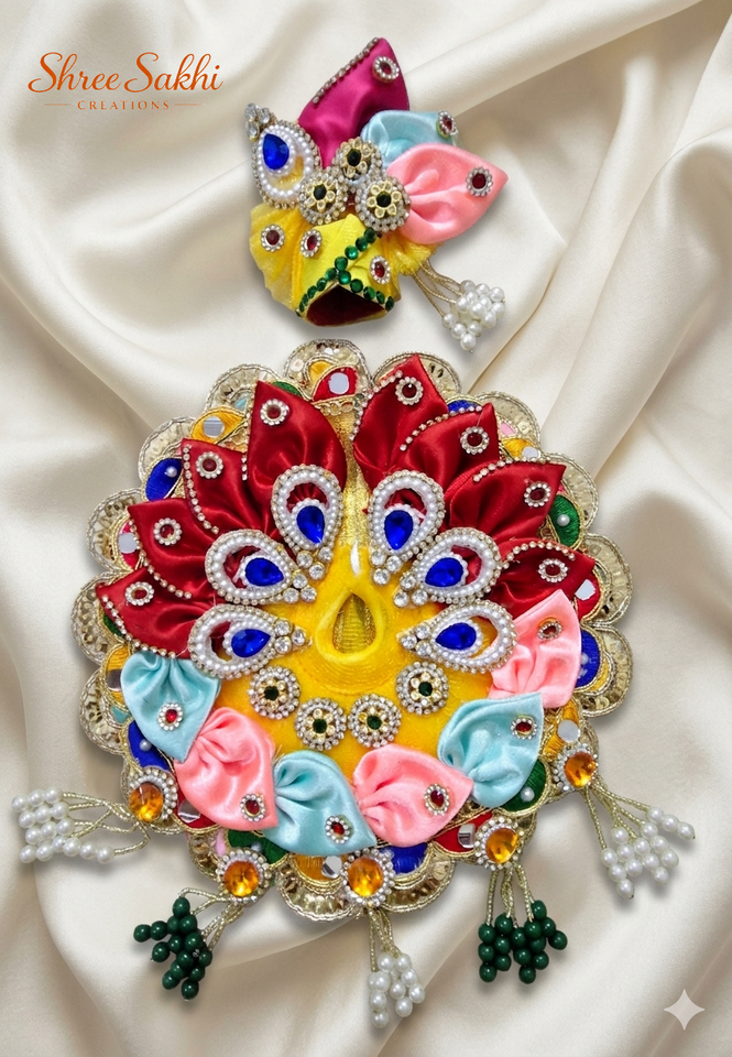 Yellow Multicolor Bow Laddu Gopal Poshak