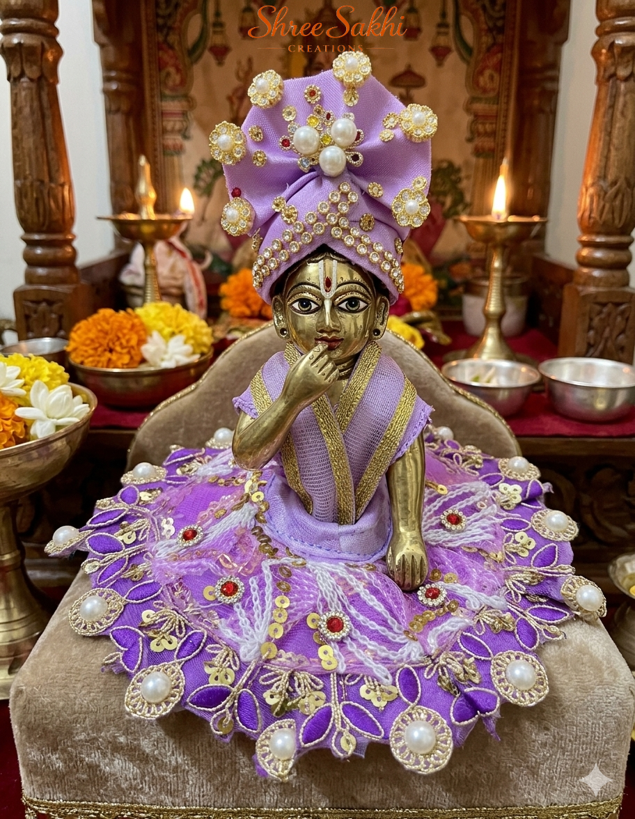 Lavender Pearl Dress Laddu Gopal Poshak