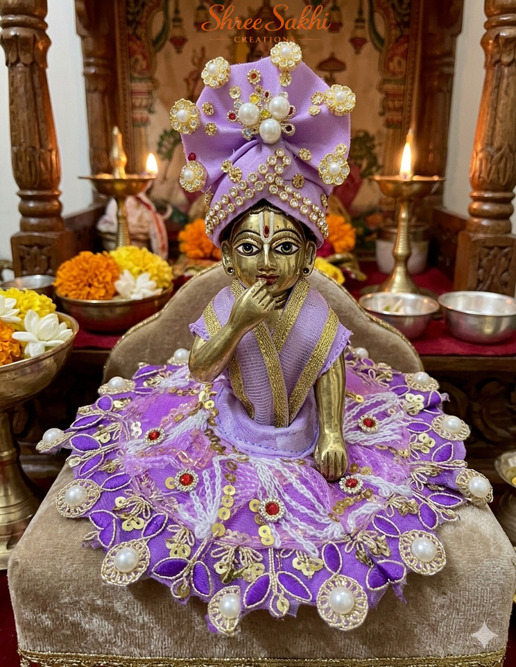 Lavender Pearl Dress Laddu Gopal Poshak
