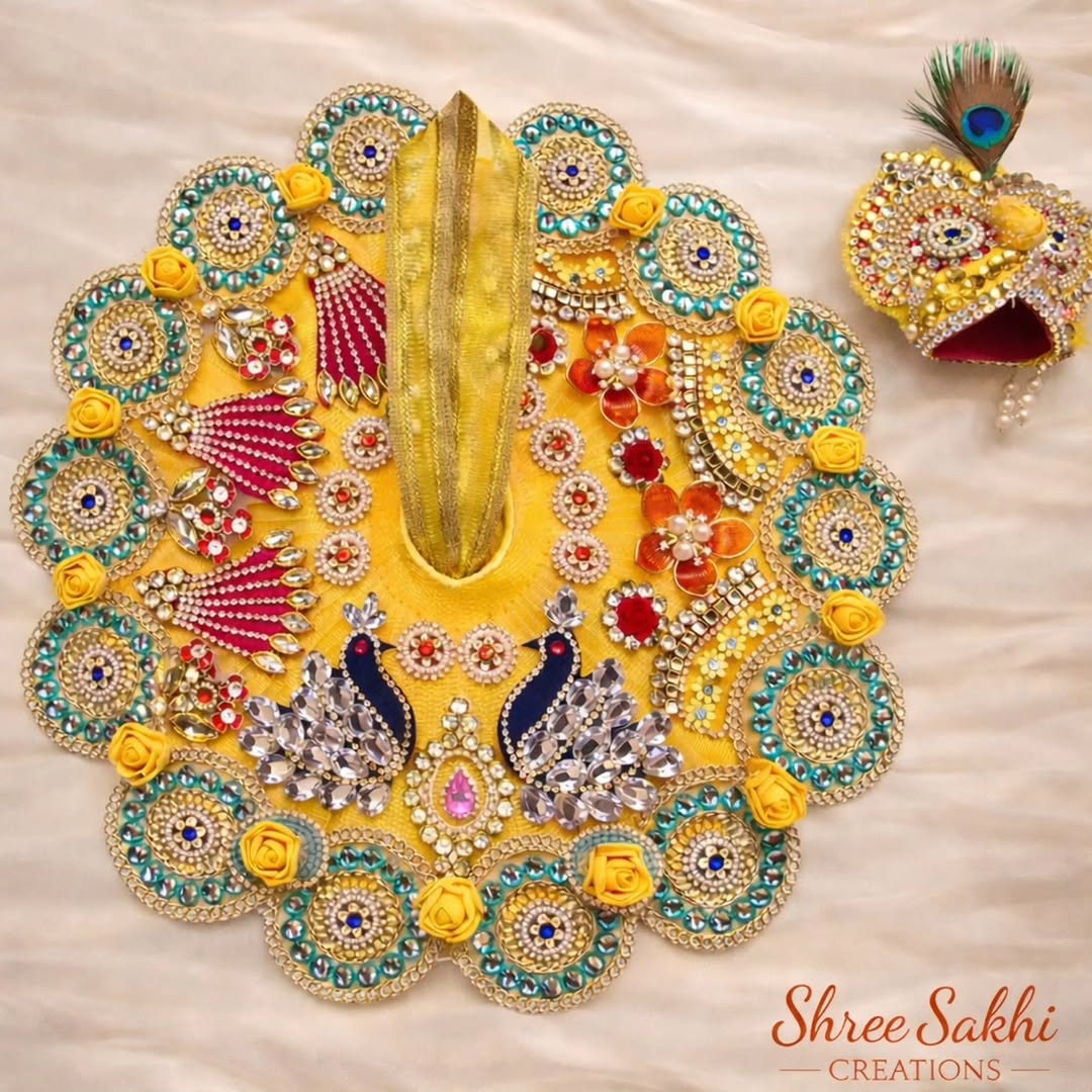 Yellow Peacock Designer Laddu Gopal Poshak