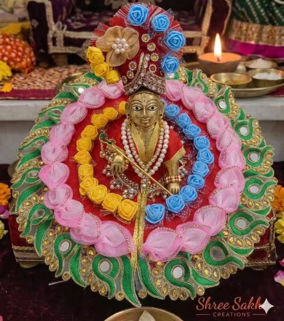 Red Floral Garland Laddu Gopal Poshak