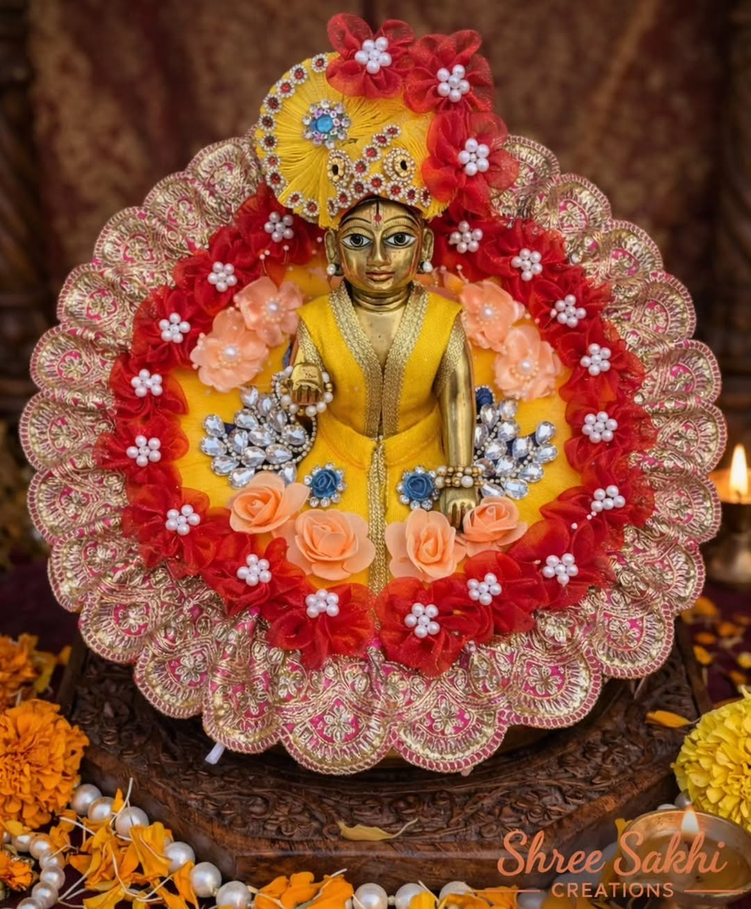 Yellow Red Floral Festival Laddu Gopal Poshak