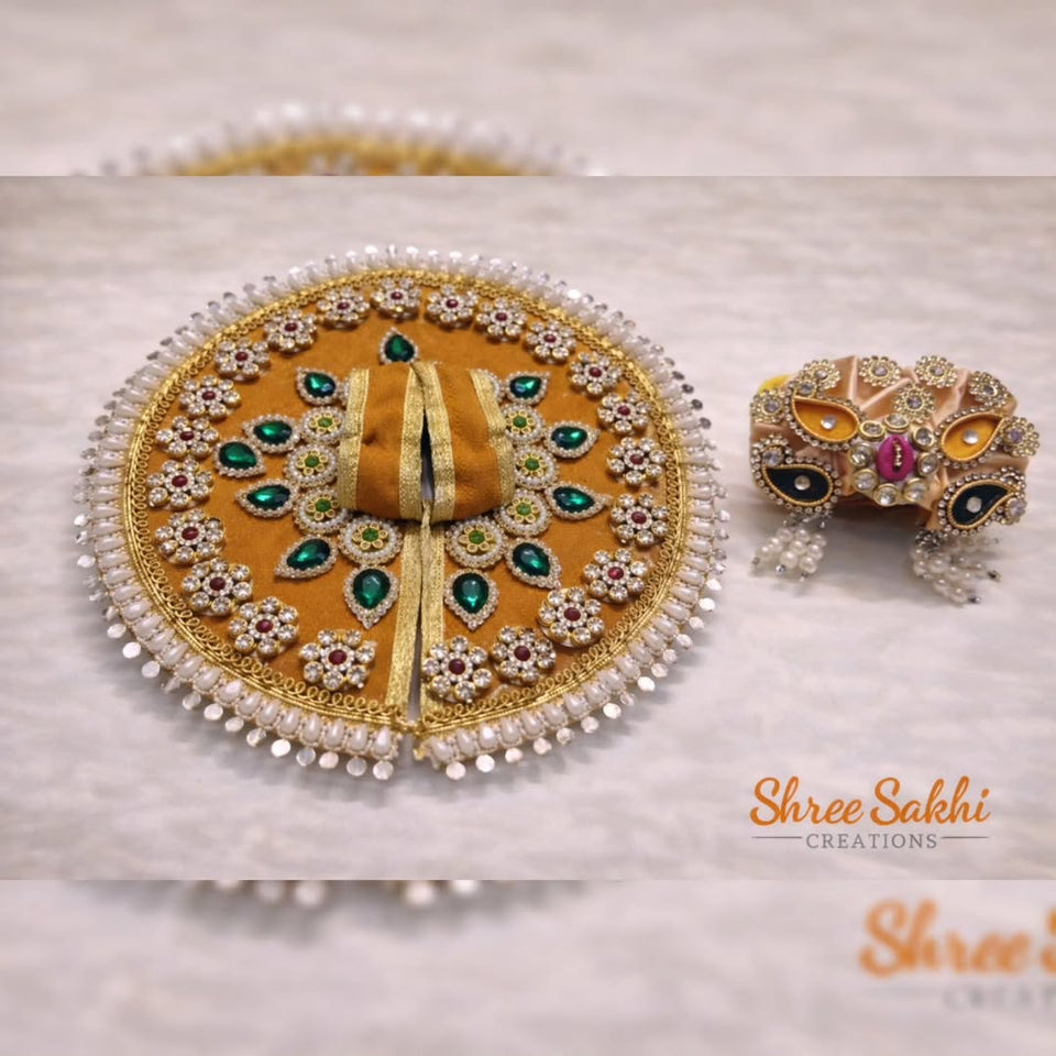 Mustard Green Stone Pearl Royal Laddu Gopal Poshak