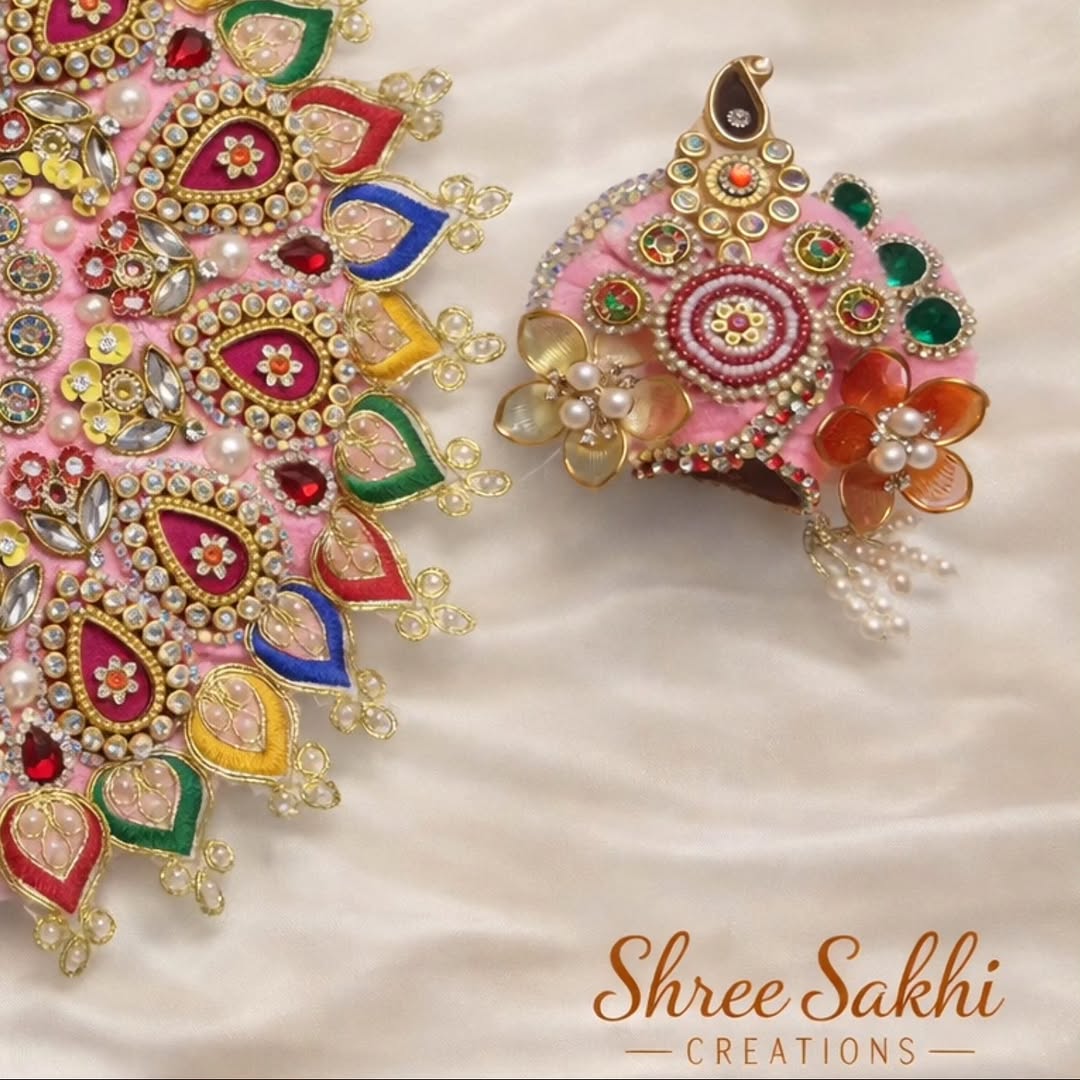 Baby Pink Multicolor Stone Laddu Gopal Poshak
