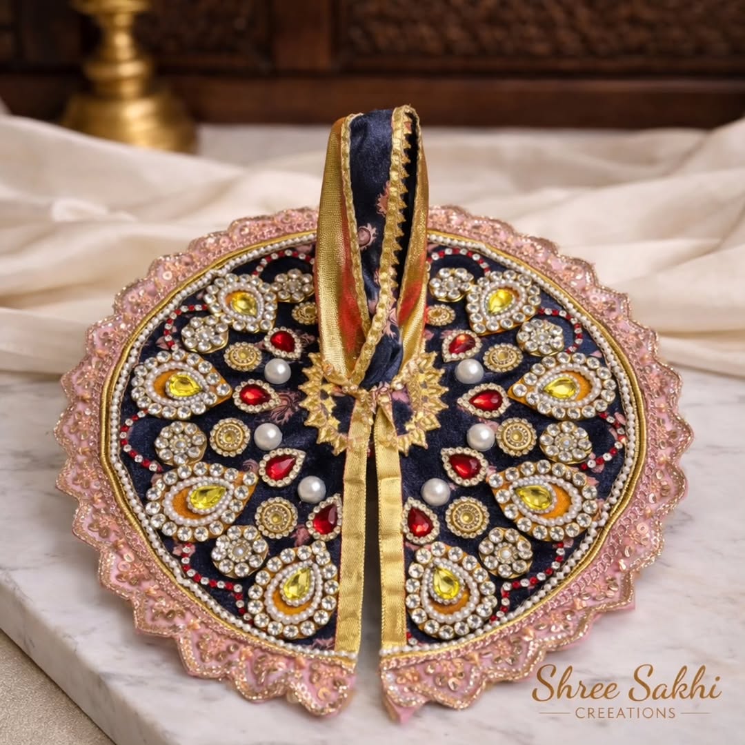 Navy Blue Pink Pearl Kundan Royal Laddu Gopal Poshak
