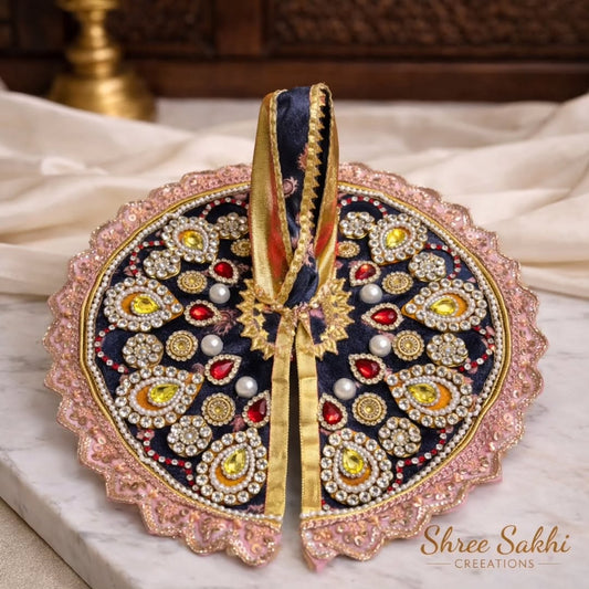 Navy Blue Pink Pearl Kundan Royal Laddu Gopal Poshak