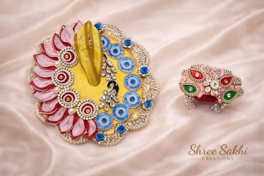 Yellow Pink Blue Peacock Designer Laddu Gopal Poshak