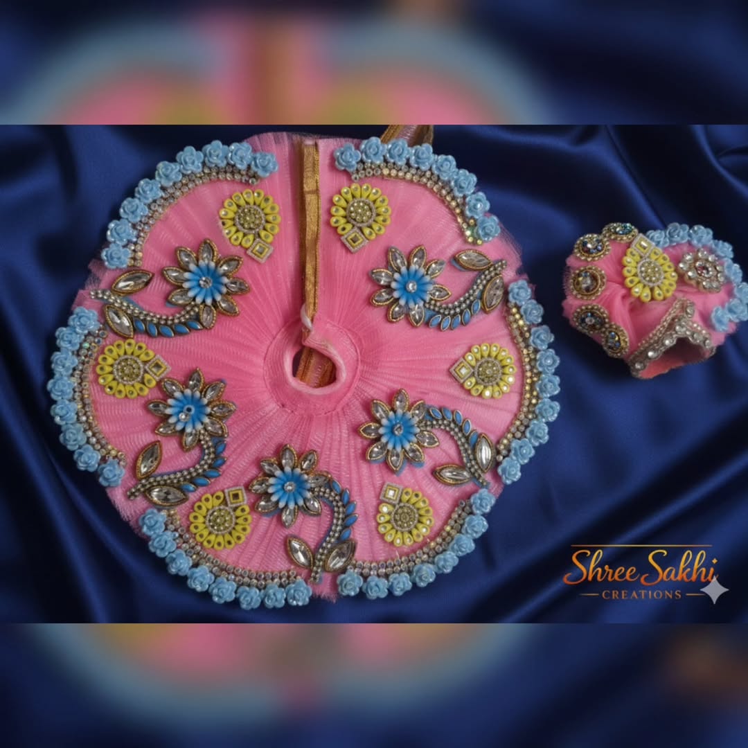 Pink Sky Blue Floral Garden Laddu Gopal Poshak