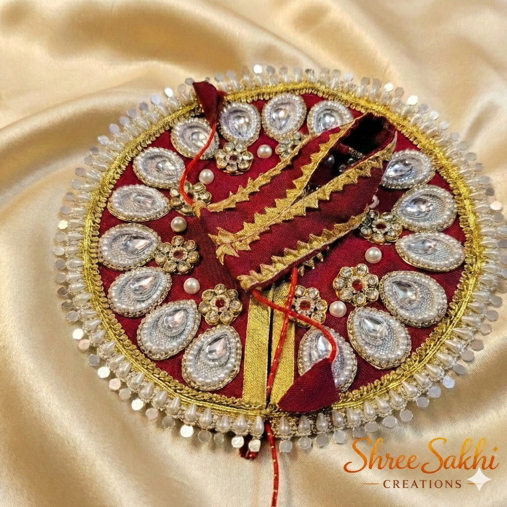 Maroon Crystal Pearl Royal Laddu Gopal Poshak