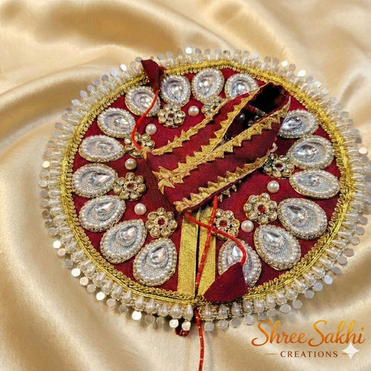 Maroon Crystal Pearl Royal Laddu Gopal Poshak