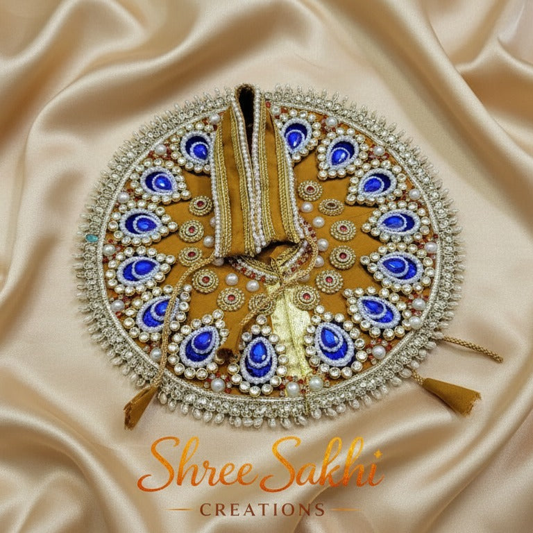 Mustard Blue Pearl Designer Laddu Gopal Poshak