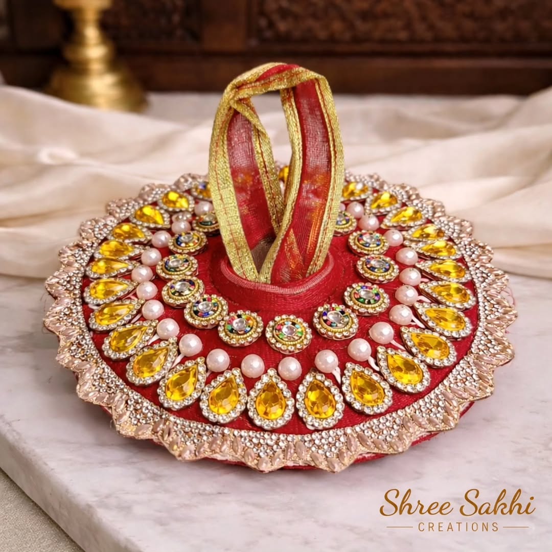 Ruby Red Golden Crystal Premium Laddu Gopal Poshak
