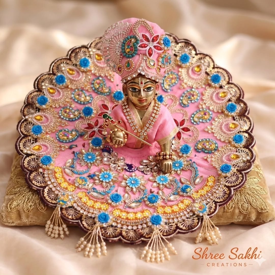 Baby Pink Blue Floral Festival Laddu Gopal Poshak