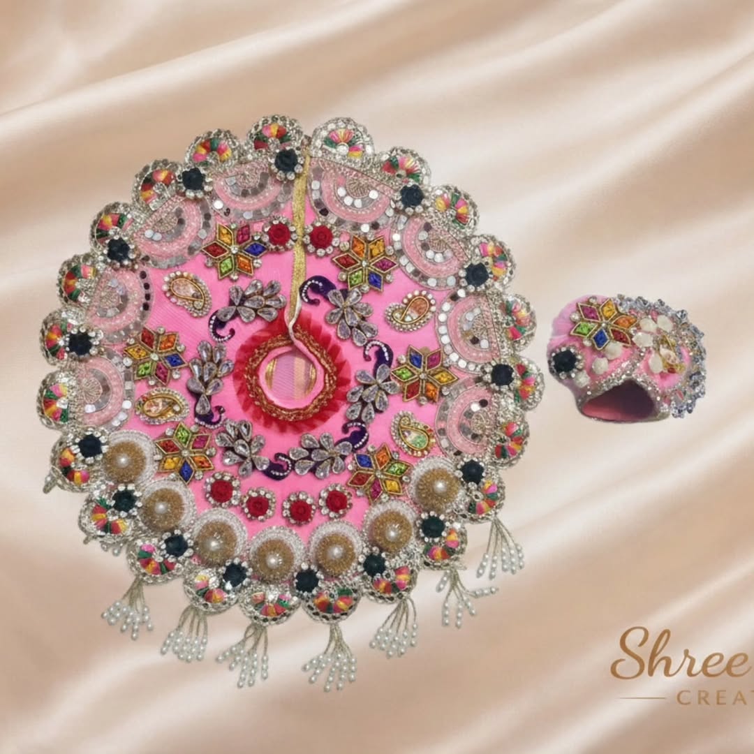 Baby Pink Multicolor Crystal Designer Laddu Gopal Poshak